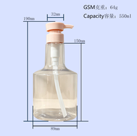 Botol Sampo PET 550ml, Botol Pompa Plastik Transparan untuk Sabun Mandi, Sabun Cuci Tangan, Kemasan Perawatan Pribadi, Custom OEM Pabrik