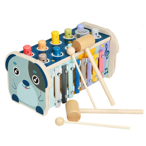 Jouet musical en bois 2-en-1 : <span class=keywords><strong>Xylophone</strong></span>, piano et marteau <span class=keywords><strong>à</strong></span> taper sur le mole, instrument de percussion pour l'éveil des tout-petits - Product Image 1