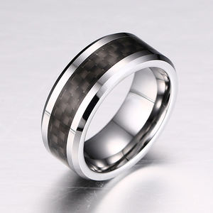 Bijoux de mode pour hommes Bague de mariage en fibre de carbone carbure de tungstène 8mm de haut poli - Product Image 3
