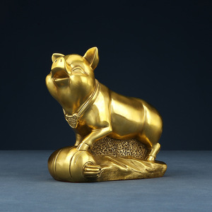 <b>Copper</b> World Zodiac Pig Figurine Yellow <b>Copper</b> Home Decor <b>Table</b> Ornament Birthday Gift Business Opening Decoration - Product Image 3