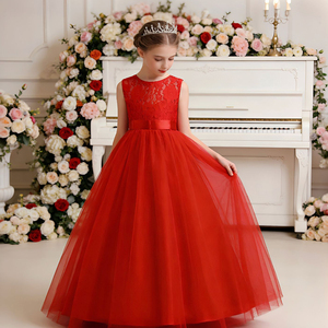 Vestido de encaje personalizado para niñas grandes, estilo chaleco sin mangas, vestido largo y esponjoso de princesa para fiestas de adolescentes. - Product Image 1