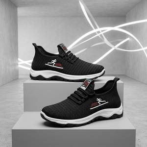 Chaussures décontractées pour hommes Fanghui, simples, noires, respirantes, en maille fine, chaussures de sport décontractées pour hommes - Product Image 1
