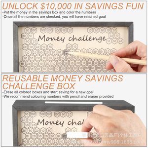 Wooden Money Challenge <b>Box</b> 10000 Savings <b>Safe</b> With <b>Lock</b> Reusable Coin Cash Storage For Saving Goals - Product Image 5