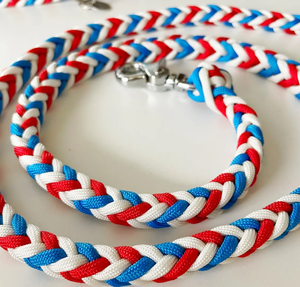 Ensemble laisse et collier pour chien tricolore <span class=keywords><strong>bleu</strong></span> blanc rouge, imperméable, résistant, pour l'entraînement et la promenade - Product Image 2