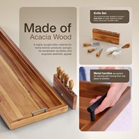 Plateau tournant en bois d'acacia Lazy Susan avec 8 bols à condiments, plateau de service rotatif, finition laquée, vaisselle pour comptoir de cuisine