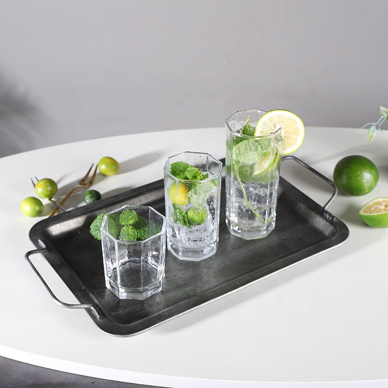 Classic in stock octangle glass cup with multi sizes 6oz 8oz 12oz for juice beverage lemonade water drinking and serving