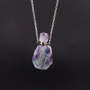 Bouteille de parfum en cristal naturel Collier en acier inoxydable Collier de diffuseur d'huile essentielle d'arôme Collier de bouteille de parfum Pendentif pour femmes - Product Image 1