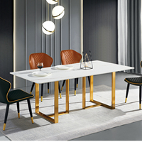 nordique moderne meubles de restaurant meubles en or tables à manger avec dessus en marbre ensemble de 6 chaises table à manger