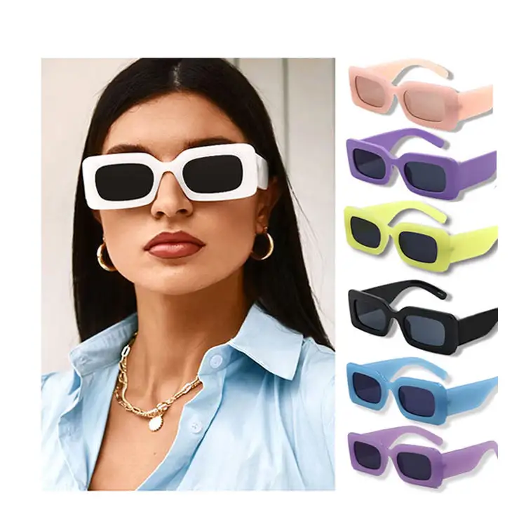 Özel özel LOGO tonları geniş çerçeve güneş gözlüğü hp22023 toptan yüksek kalite dikdörtgen moda Vintage kadınlar güneş gözlüğü