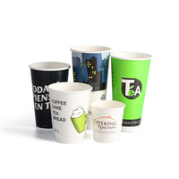 Gobelets à café en papier jetables à double paroi isolés, durables, avec logo personnalisé, revêtement PE, vente en gros