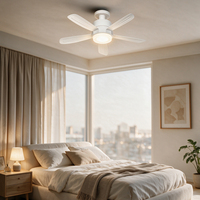 Ventilateur de plafond moderne blanc avec lumière, 5 pales, anneau LED vert 24W, montage encastré, double taille D400 D520, télécommande
