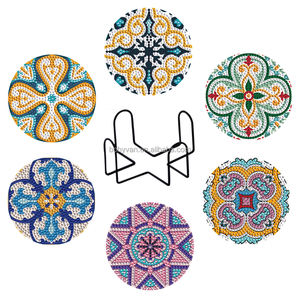 Posavasos de pintura de diamantes artesanales de mandala serie de flores coloridas personalizadas con juego de posavasos de taza con tapa - Product Image 1
