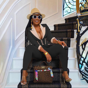 Vêtements d'affaires femmes mode bouton intérieur blazer <span class=keywords><strong>couleur</strong></span> unie pantalons à manches longues pantalons dames Blazers costume ensemble - Product Image 5
