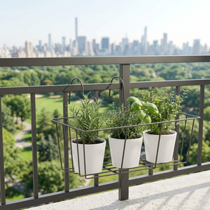 Minimalist Metal Hanging <b>Plant</b> Rack With 3 White <b>Pots</b> For Balcony Greenery - Product Image 6