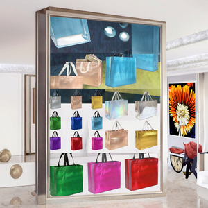 Bolsa de Compras Plegable Reutilizable de Tamaño Mediano con Correa para el Hombro, Laminada, Metálica, Económica, con Impresión de Logotipo Personalizado, de Tela No Tejida - Product Image 2