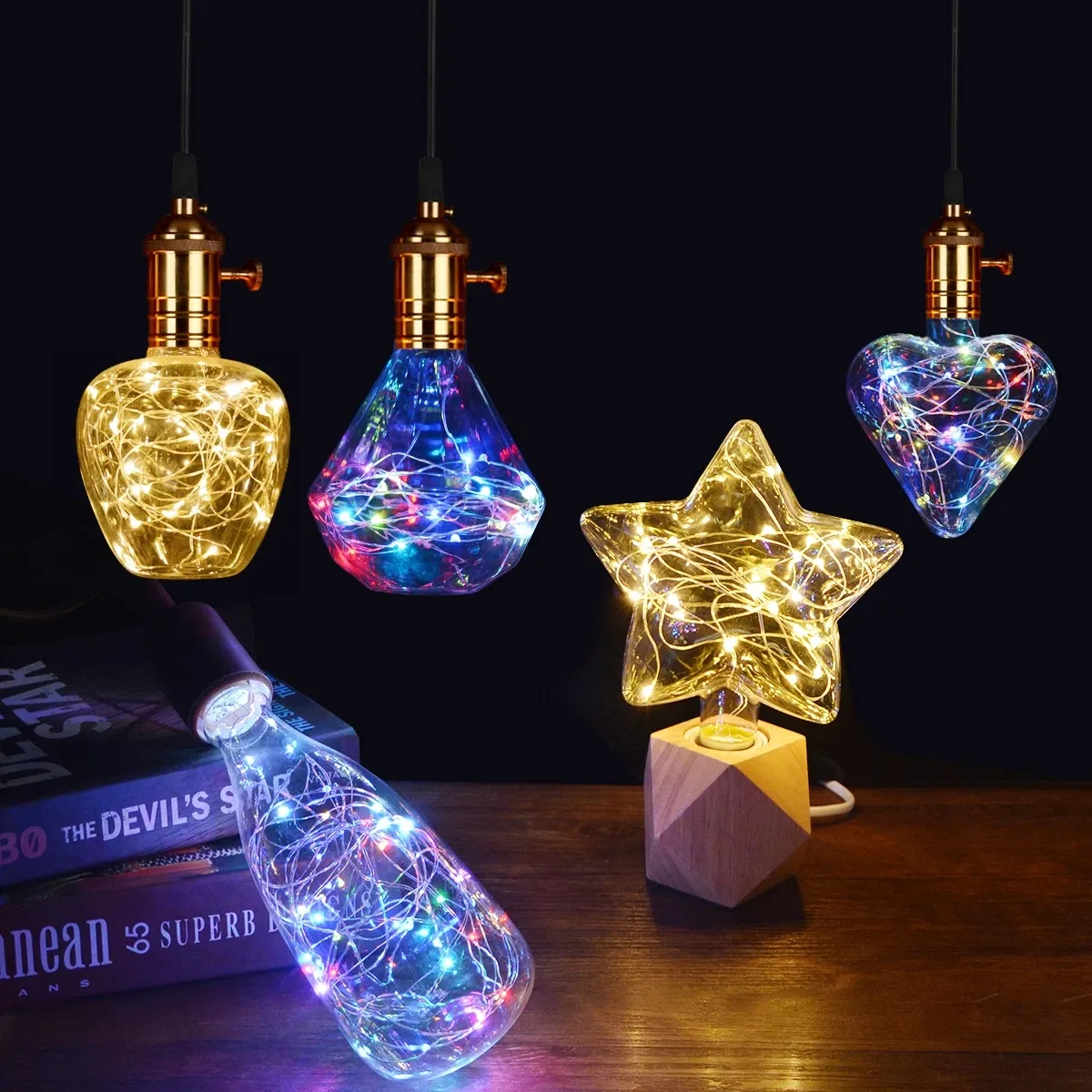 Vintage style decorative color flash starry fairy LED light copper wire bulbs fancy lamp