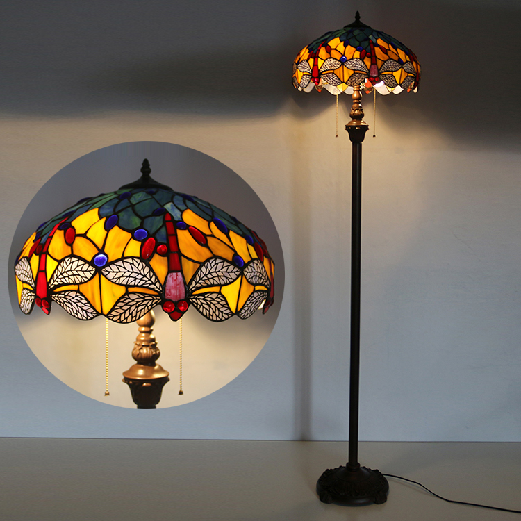 LongHuiJing 16 Inch Tiffany Floor Lamp with Handmade Colorful Dragonfly Shade