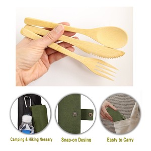 Personalizzato eco-friendly 100% bambù naturale materiale in fibra di legno riutilizzabile campeggio viaggio forchetta cucchiaio posate <span class=keywords><strong>Set</strong></span> con paglia - Product Image 3