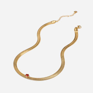 قلادة من الفولاذ المقاوم للصدأ, 14K الذهب شفرة شبيهة ثعبان مسطح سلسلة قلادة واحدة الماس الأحمر/الأخضر/أبيض/أسود قلادة من الفولاذ المقاوم للصدأ - Product Image 5