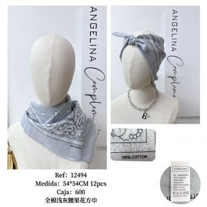 Foulard Quadrato Angelina 100% Cotone Grigio Chiaro Paisley 54x54cm Accessorio Moda per la Testa - Product Image 3