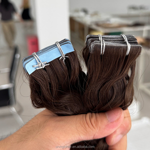 Extensioni per capelli russi vergini con cuticole allineate al 100%, in nastro adesivo, veri capelli umani, ondulati, a doppia trama, senza cuciture - Product Image 3