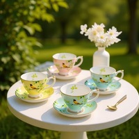 Tasse à café en porcelaine fine avec soucoupe, style européen, luxe léger, rétro, bord doré, motif floral, tasse à thé multi-usages, coffret cadeau