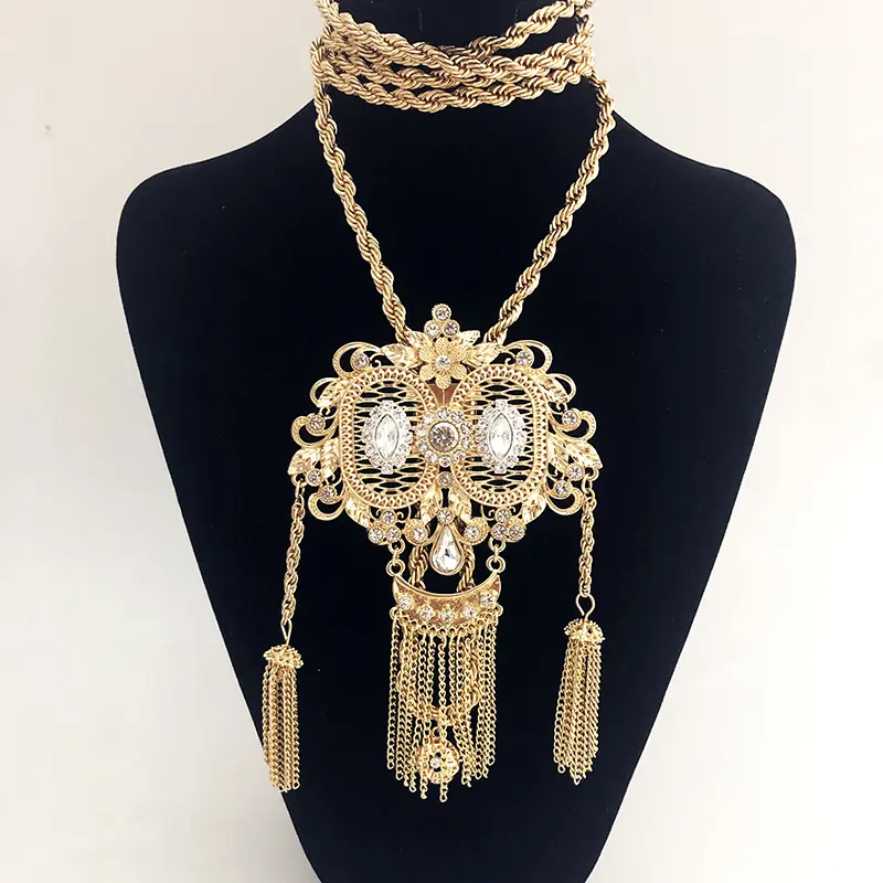 Algerino Libia Kravash Donne catena della collana del maglione della catena bold e più a lungo della catena del pendente della Francia alla moda grande collana di cristallo