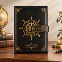 Carnet en cuir vintage personnalisé avec cadenas à combinaison, carnet à motif de roue de bateau en relief, journal avec logo personnalisé, cadeau d'affaires