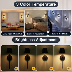Rechargeable Modern <b>Wall</b> Sconce Living Room Indoor Gold 3CCT <b>Dimmable</b> Wireless Battery Operated <b>Wall</b> Sconce with Remote Control - Product Image 3