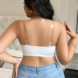 Reggiseno con Chiusura Frontale, Coppa Intera Push-up, Ricamo Floreale in Pizzo, Rete Traforata, <span class=keywords><strong>Senza</strong></span> <span class=keywords><strong>Spalline</strong></span>, Sexy Intimo in Nylon per Donne - Product Image 4