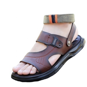 Sandales plates pour hommes, été, bout ouvert, semelle en caoutchouc, doublure en PU, chaussures décontractées à enfiler - Product Image 1