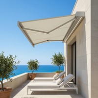 Auvent rétractable motorisé à bras articulé avec cassette couleur personnalisée, bandes lumineuses LED, cadre en aluminium, protection pluie pour balcon
