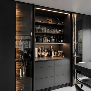 Custom Made Stainless Steel Sideboard With Glass Display Cabinet Integrated <b>Kitchen</b> <b>Storage</b> <b>Unit</b> For Living Room - Product Image 3