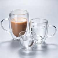 Tasse à double paroi en verre borosilicate haute résistance pour la maison, avec poignée transparente, pour café, lait, thé, boissons chaudes