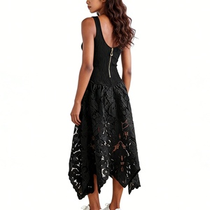 เดรสแฟชั่นผู้หญิงแบบใหม่ล่าสุด สายเดี่ยว แต่งผ้าแบบ Patchwork ซิปด้านข้าง ทรงเอซิมเมตริก - Product Image 5