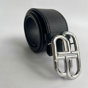 Ceinture en cuir Baji pour femme, vente en gros d'usine, boucle double ardillon lisse en alliage ; Ceinture homme formelle, polyvalente, classique, tendance et à la mode - Product Image 1