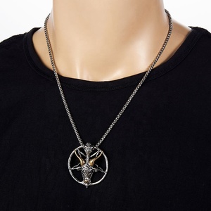 Gothic <strong>Pentagram</strong> Pendant <strong>Goat</strong> Pendant Stainless Steel Necklace Men Baphomet <strong>Goat</strong> <strong>Head</strong> Skull Necklace - Product Image 6