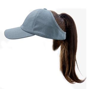 Casquettes de sport unisexe en jean de haute qualité, style queue de cheval, à dos ouvert, effet vieilli - Product Image 1