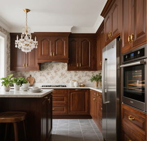 Solid Wood Kitchen Cabinet Rich Brown Gold Accents Custom-Built Classic American Style Modern Features Including Faucet Hinge - Product Image 6