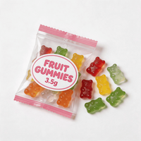 Sachet à fenêtre transparente à trois soudures latérales pour emballage de bonbons gélifiés et de chips, avec logo personnalisé imprimé, refermable à fermeture éclair, pochette plate de qualité alimentaire