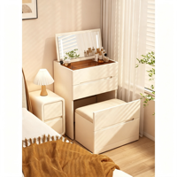 Table de toilette et table de chevet 2-en-1 moderne et minimaliste couleur crème, multifonctionnelle avec rangement pour chambre à coucher