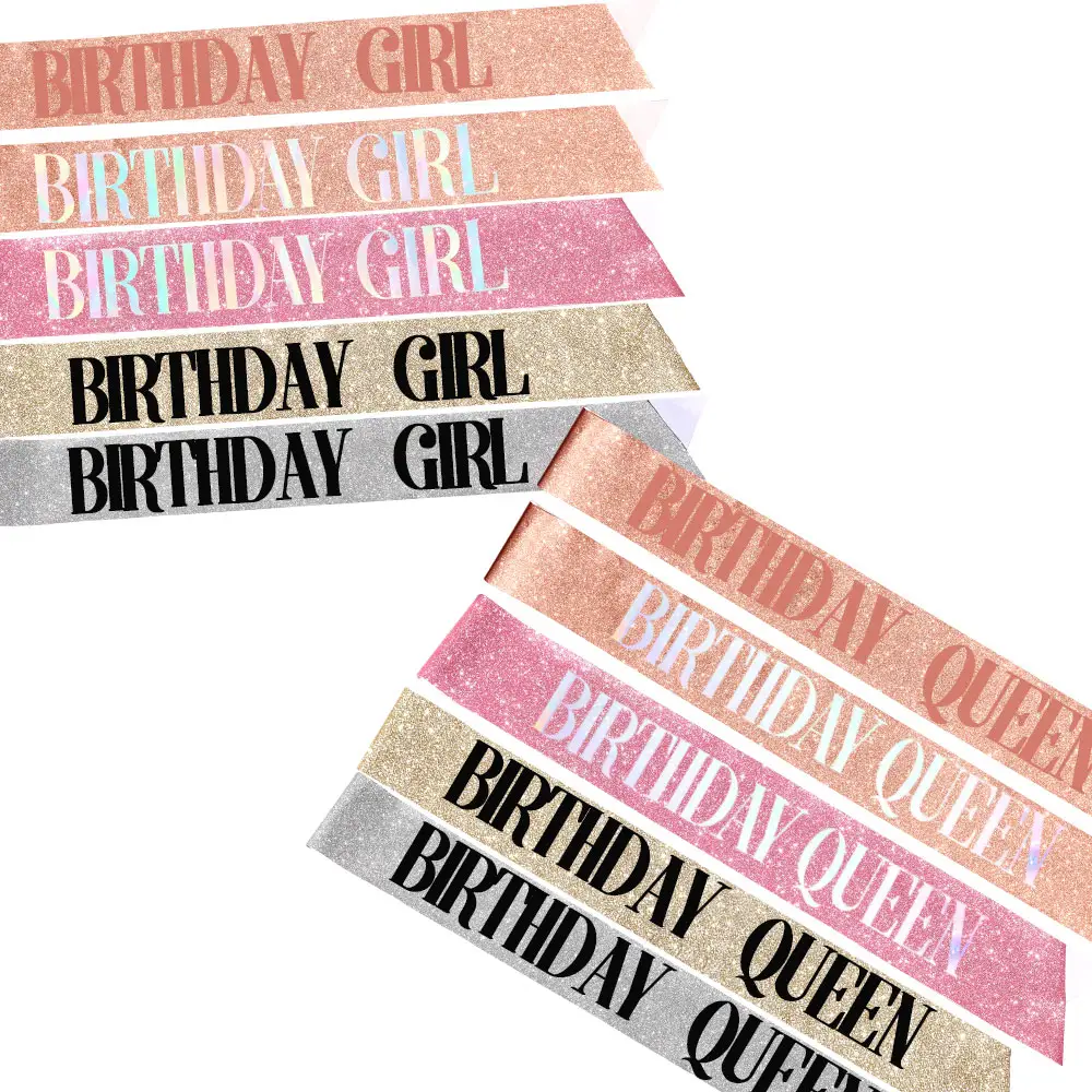 Glitter Happy Birthday Girl Sash Birthday Queen Sash for Women 18th 21th 30th 40th 50th Birthday Party