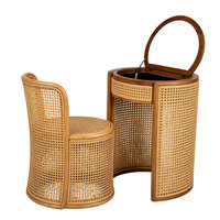 Ensemble de coiffeuse haut de gamme moderne en rotin et osier, personnalisé, avec miroir et rangement, pour bureau à domicile, chambre d'enfant, salon et institut de beauté