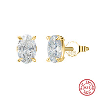 Boucles d'oreilles clous en moissanite taille ovale SMOE02 pour femme, couleur D, pureté VVS, ton or, argent sterling 925, entrepôt américain