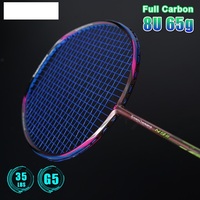 Raquette de badminton en fibre de carbone 100% pleine, très légère, 8U 65g 35lbs, avec cordage gratuit, vente chaude