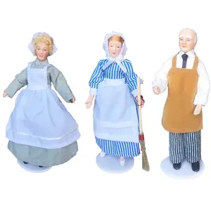 娃娃屋微型迷你娃娃带支架1/12娃娃屋配件女佣厨师老人仆人模具儿童玩具