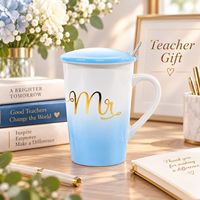 Expédition immédiate : Nouvelle tasse en céramique dégradée de 12 oz avec couvercle et cuillère, mignonne, pour hommes et femmes, idéale pour café, thé, cadeau Saint-Valentin, Noël, Fête des Pères