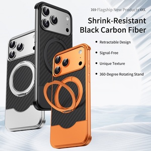 เคสแม่เหล็กแบบมีลายคาร์บอนไฟเบอร์สำหรับ iPhone 17 15 16 Pro Max พร้อมการปกป้อง 360 องศา °   ขาตั้งโทรศัพท์แบบวงแหวน อลูมิเนียมไร้กรอบ ป้องกันการกระแทก - Product Image 2