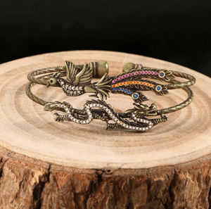 Messing-Armband im Retro-Stil mit Dominantem Drachen- und Phönix-Motiv, Farbiger Diamant-Zirkon-Schmuck - Product Image 3