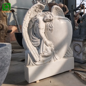 Pierre tombale en marbre blanc sculptée à la main avec un ange, utilisée dans les cimetières - Product Image 5